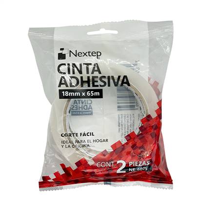 Cinta Adhesiva Nextep NE-607S Corte Fácil 18mm x 65 mm mts con 2 piezas - Cinta Adhesiva Nextep NE-607S Corte Fácil 18mm x 65 mm mts con 2 piezas -